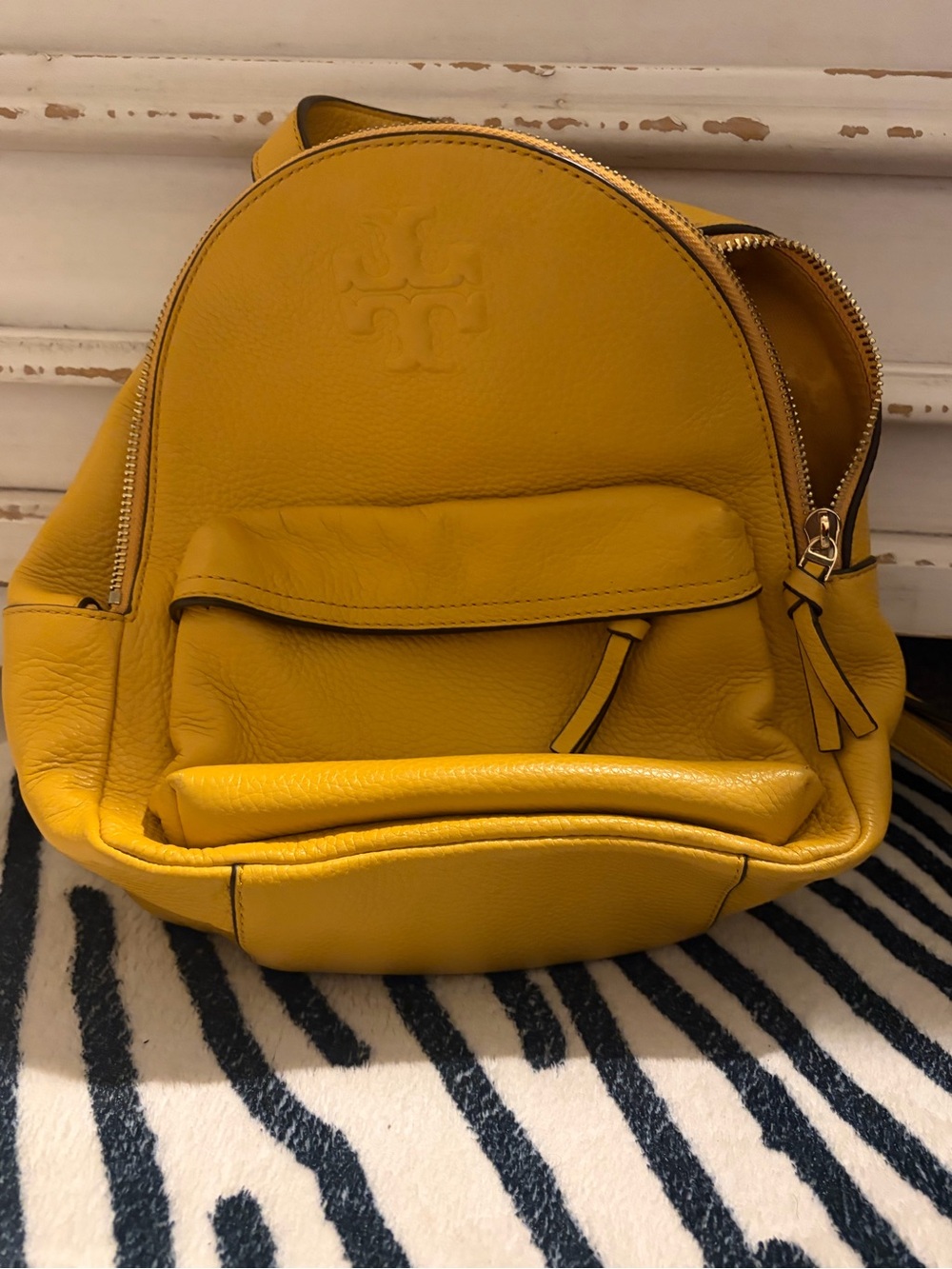 Tory Burch Mustard Yellow Pebbled Leather Backpack